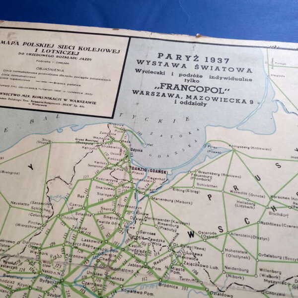 Mapa polskiej sieci kolejowej i lotniczej  1937