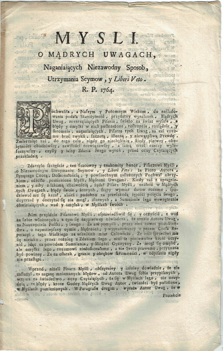 Rzewuski kontra Konarski – Myśli o Mądrych Uwagach, 1764