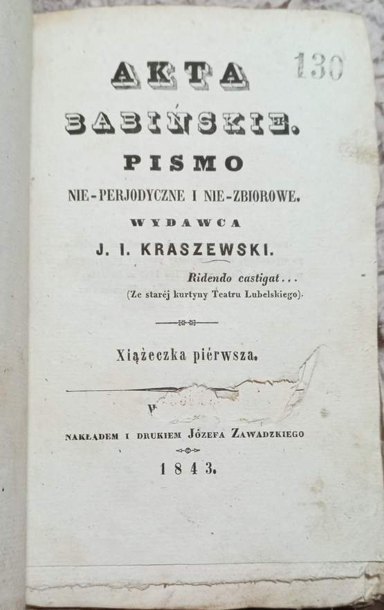J. KRASZEWSKI Akta babińskie - Wilno 1843