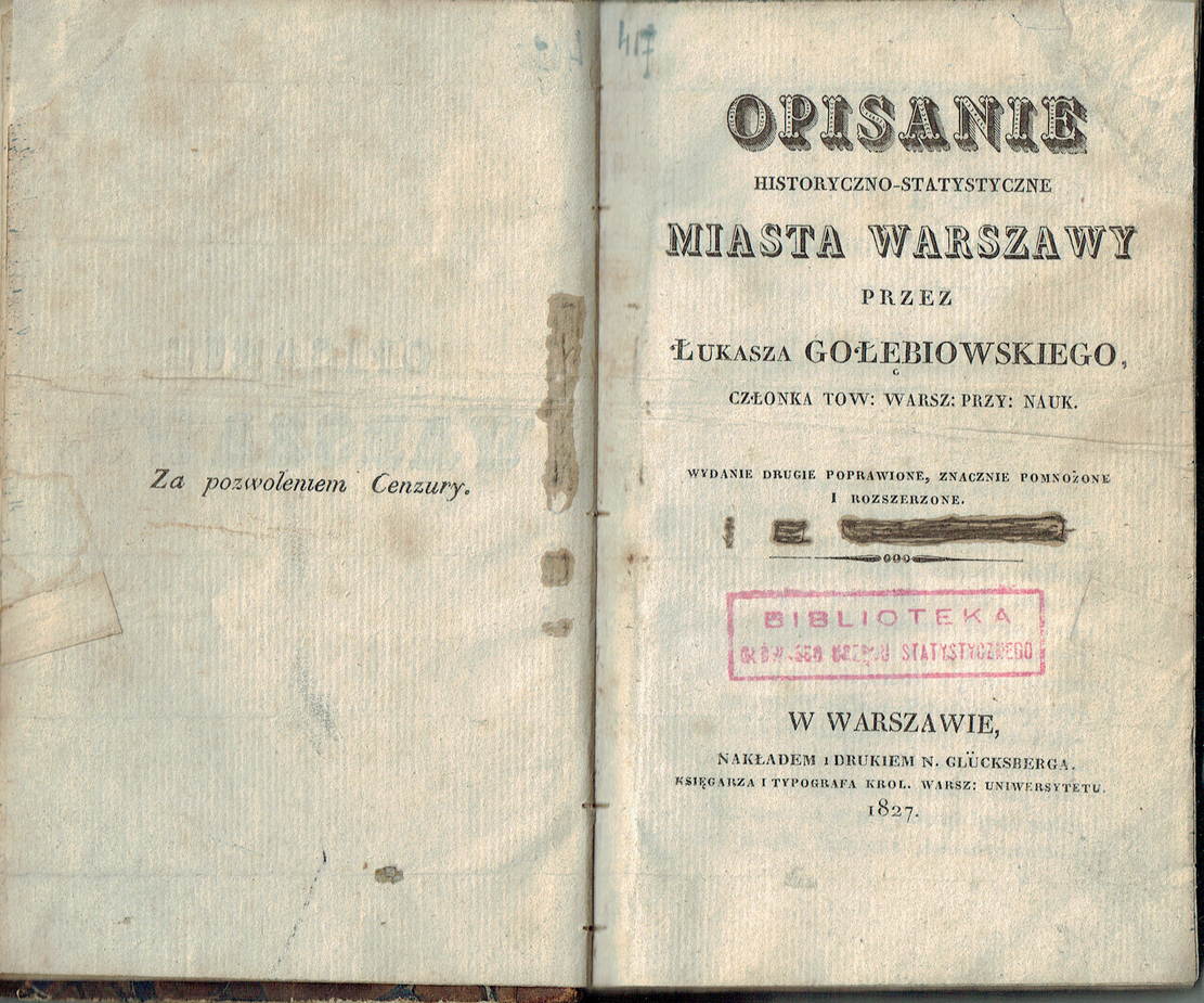 Łukasz Gołębiowski, „Opisanie historyczno-statystyczne miasta Warszawy" 1827