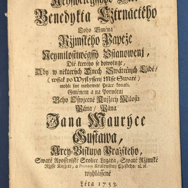 Redukcja świąt w Czechach – postanowienie Benedykta XIV, Praga 1753