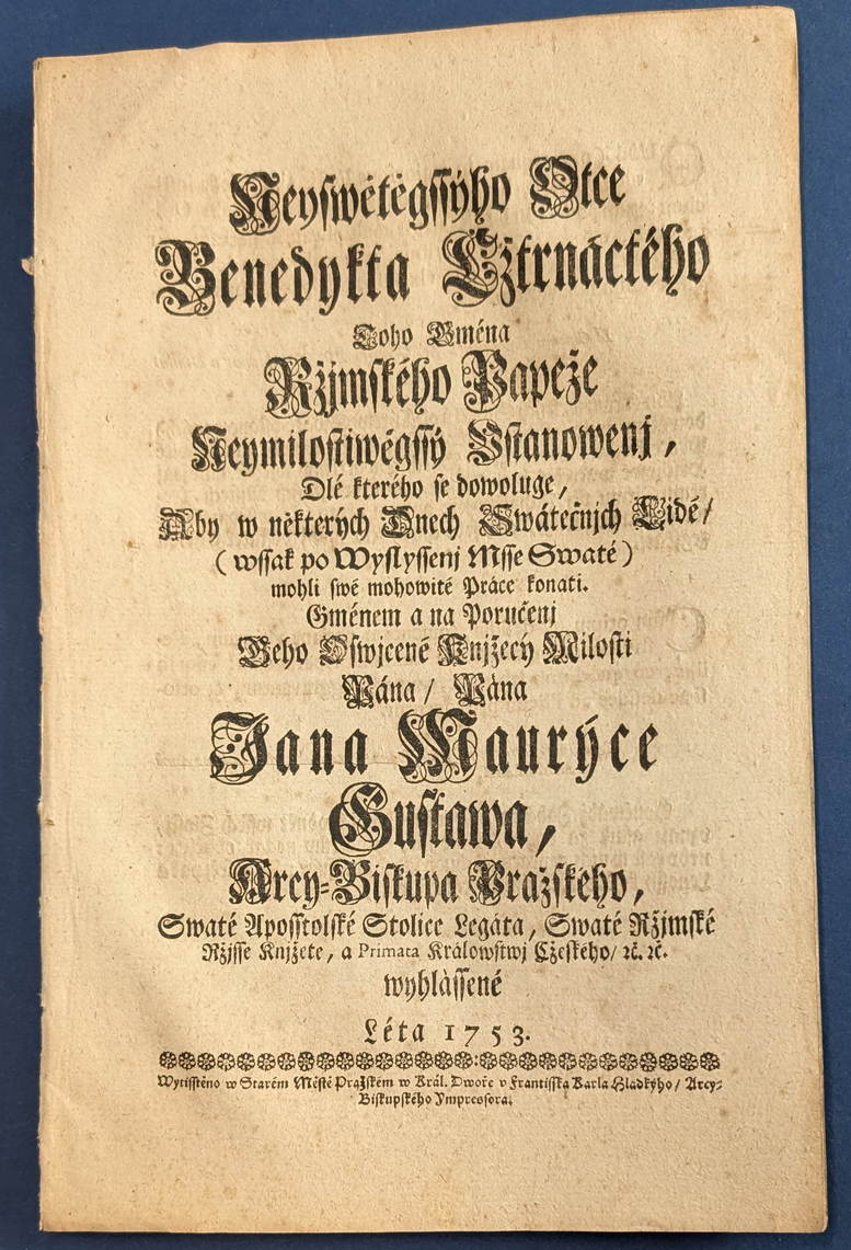 Redukcja świąt w Czechach – postanowienie Benedykta XIV, Praga 1753