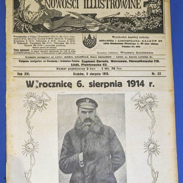 Nowości Illustrowane nr 32 / 1919 – Piłsudski na okładce w rocznicę Kadrówki