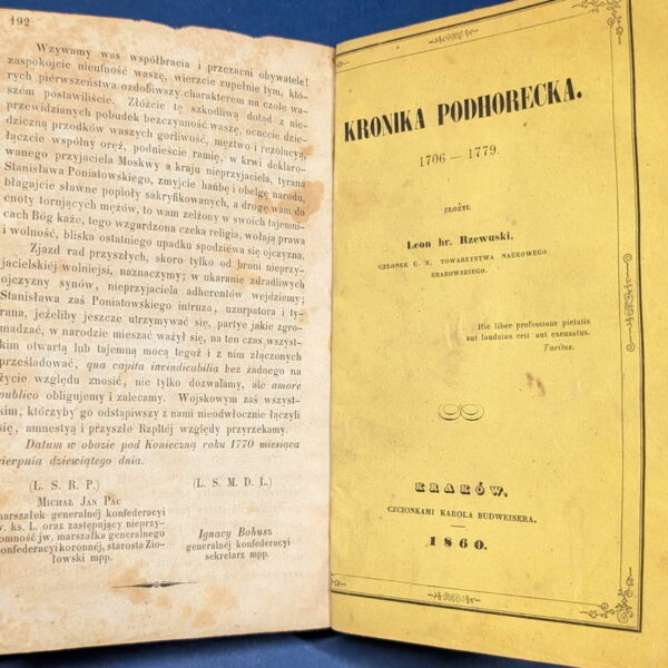 Trzy Oświadczenia Konfederacyi Barskiej (1850) + Kronika Podhorecka 1706–1779 (1860)