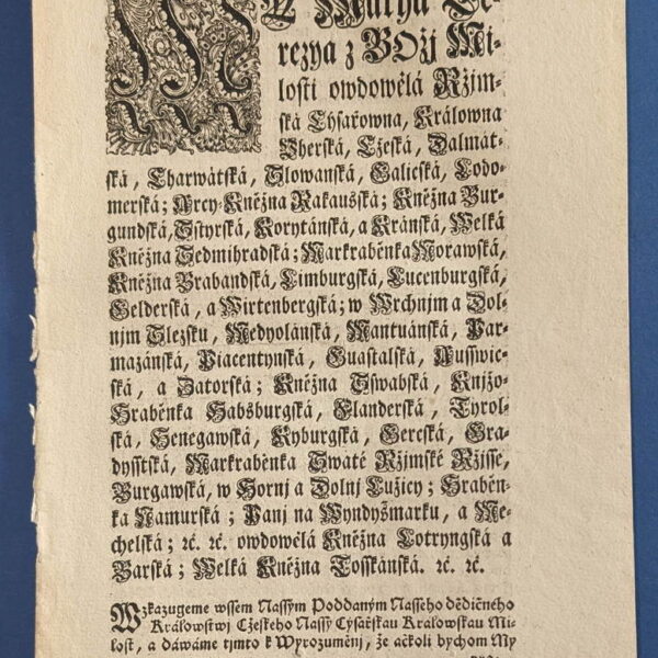 Maria Teresa – patent amnestyjny po powstaniu chłopskim w Czechach, Wiedeń 1775