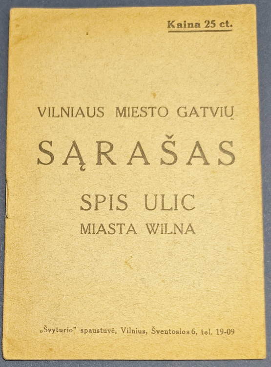 Spis ulic miasta Wilna / Vilniaus miesto gatvių sąrašas [1940]